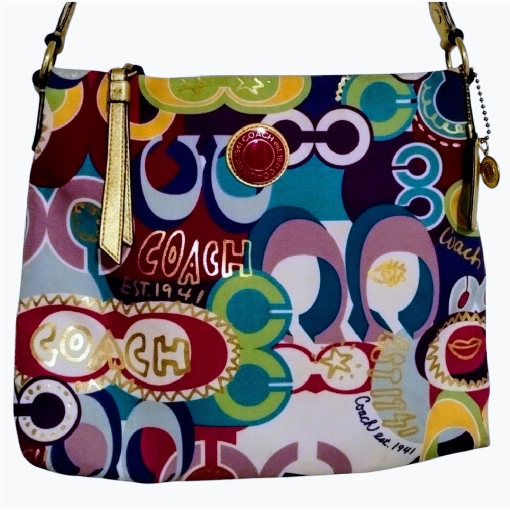 Coach Poppy Graffiti Multi Colored Crossbody Bag - Picture 2 of 12